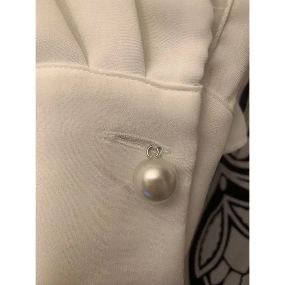 Zara Basic White Mock Neck Blouse Pearl Button Shoulder Long Sleeve Small - Picture 3 of 7